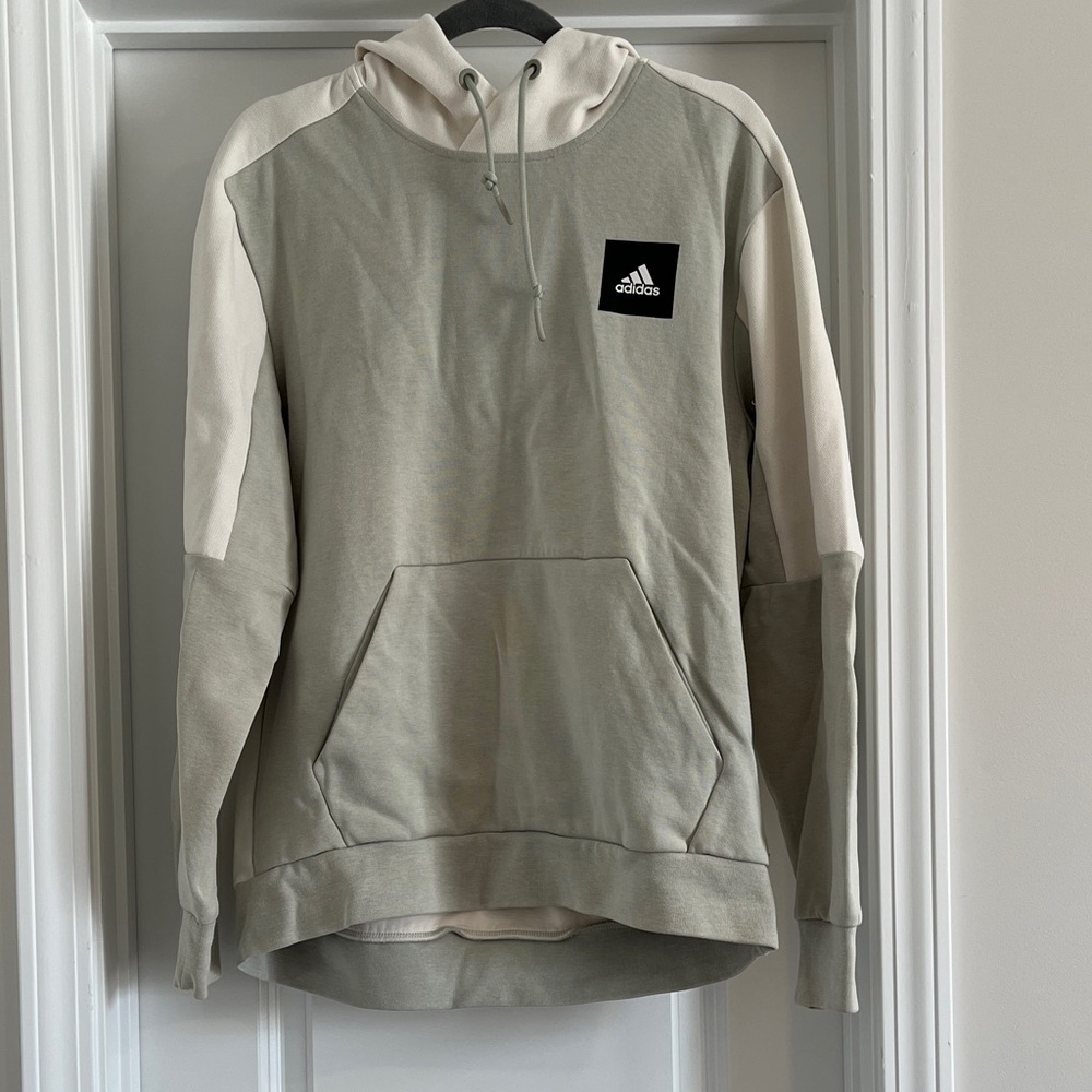 Adidas Men's Two-Tone Green and Cream Hoodie